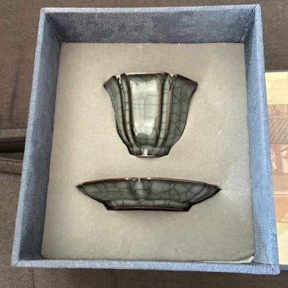 Longquan Kiln slate blue Ceramic Tea Cup and Saucer - Picture 1 of 5